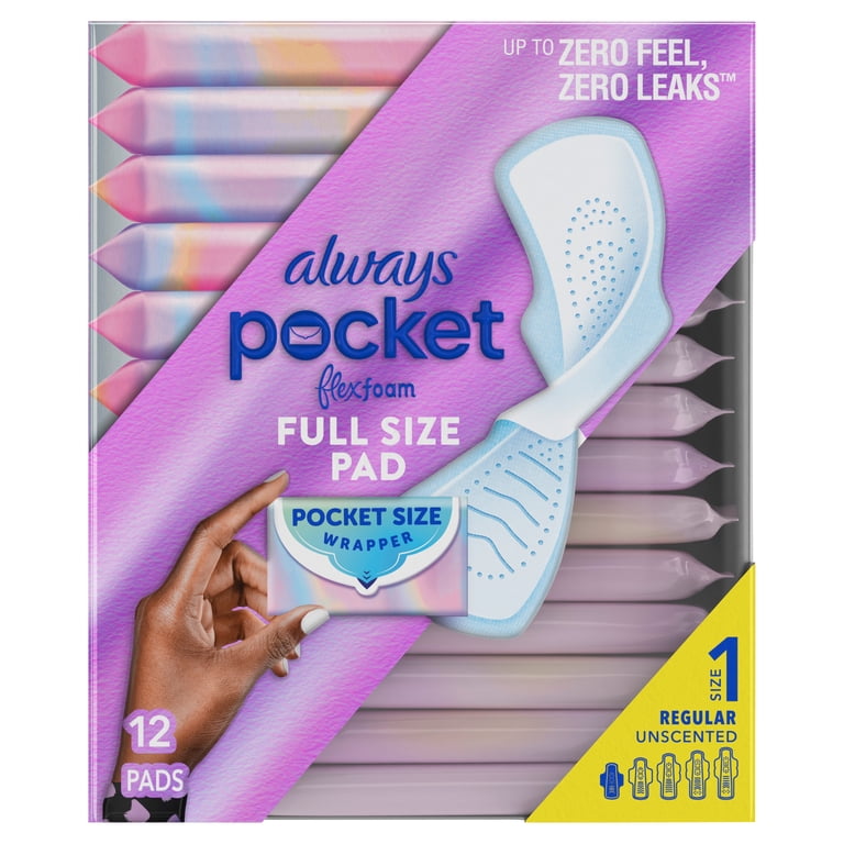Always Pocket with FlexFoam Pads, Size 1, Regular, Wings, 12 Count