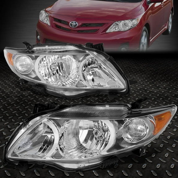 NUVISION for 09-10 Toyota Corolla Chrome Housing Amber Corner Headlight Replacement Lamps