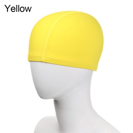 Men&Women Five-line Design Free Size Sports Accessories Long Hair Protect Dome Pool Bathing Hats Elastic Nylon Turban Swimming Cap YELLOW