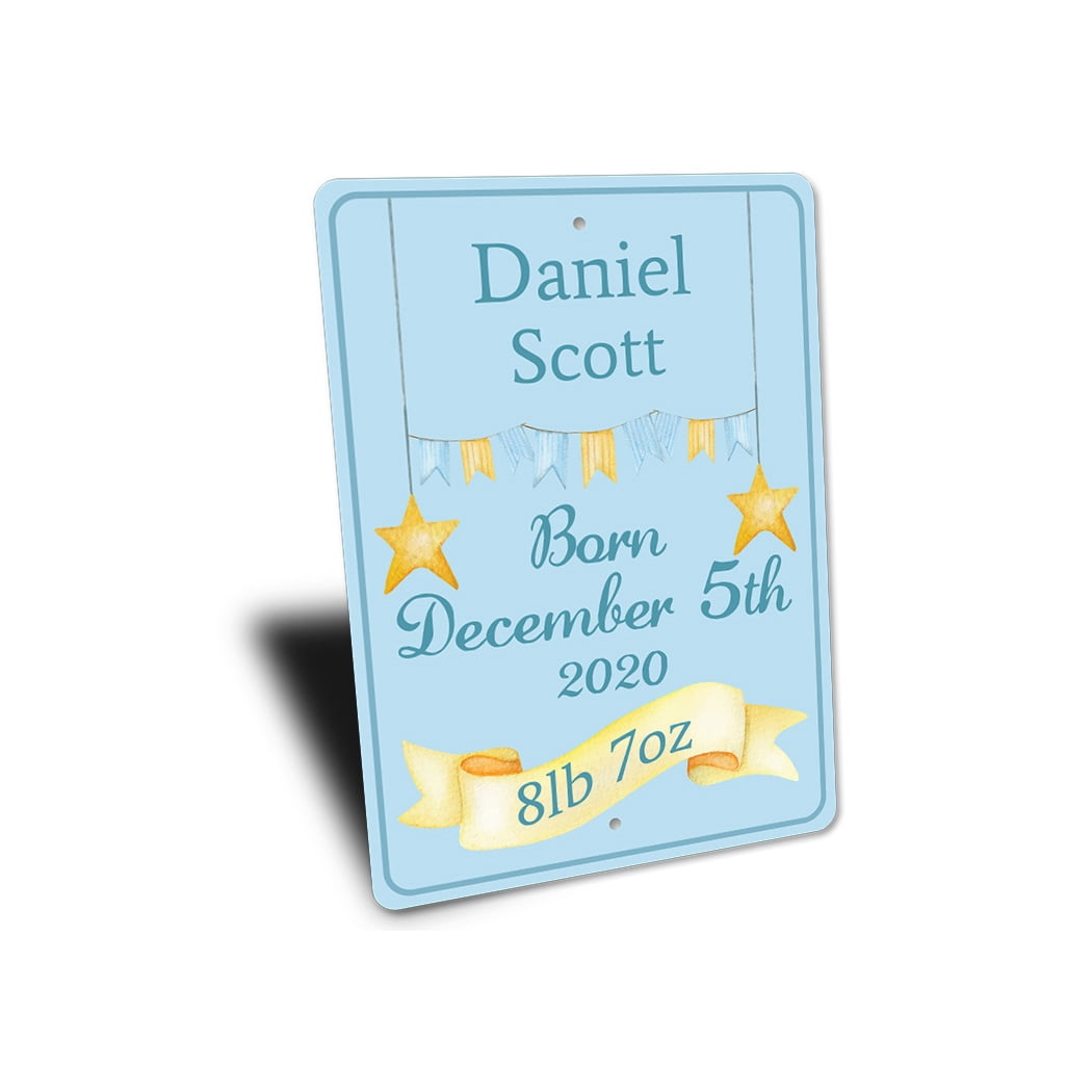 Boy Baby Birth Date Aluminum Metal Decor Sign - 10x14 inches