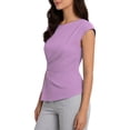 thumbnail image 4 of Qulqfy Casual Women Blouses Crew Neck Short Sleeve Slim Solid Tunic Spring Summer Pleat Trendy Women's Tops XXXL, 4 of 6