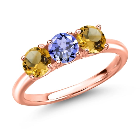 Gem Stone King 18K Rose Gold Plated Silver Blue Tanzanite and Yellow Citrine Engagement Ring for Women | 1.36 Cttw | Round 5MM | Gemstone December Birthstone | Size 7
