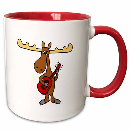

3dRose Funny Moose Playing Guitar - Two Tone Red Mug 11-ounce