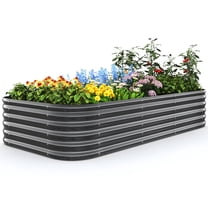 Quictent Galvanized Tall Raised Garden Bed Kit, 8x4x1.5 ft Oval Large Planting Box for Vegetables Outdoor, Double Strengthened by Vertical Bar and Crossbar with Liner (Dark Grey)