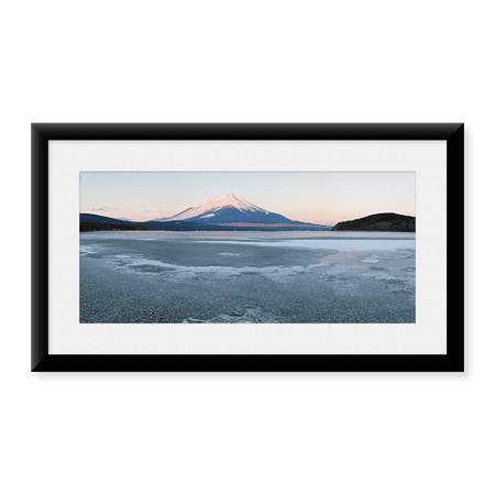 Framed Art Print, Yamanaka Lake covered with ice and Mt Fuji in the by Panoramic Images, 11-7/8" x 17-7/8"