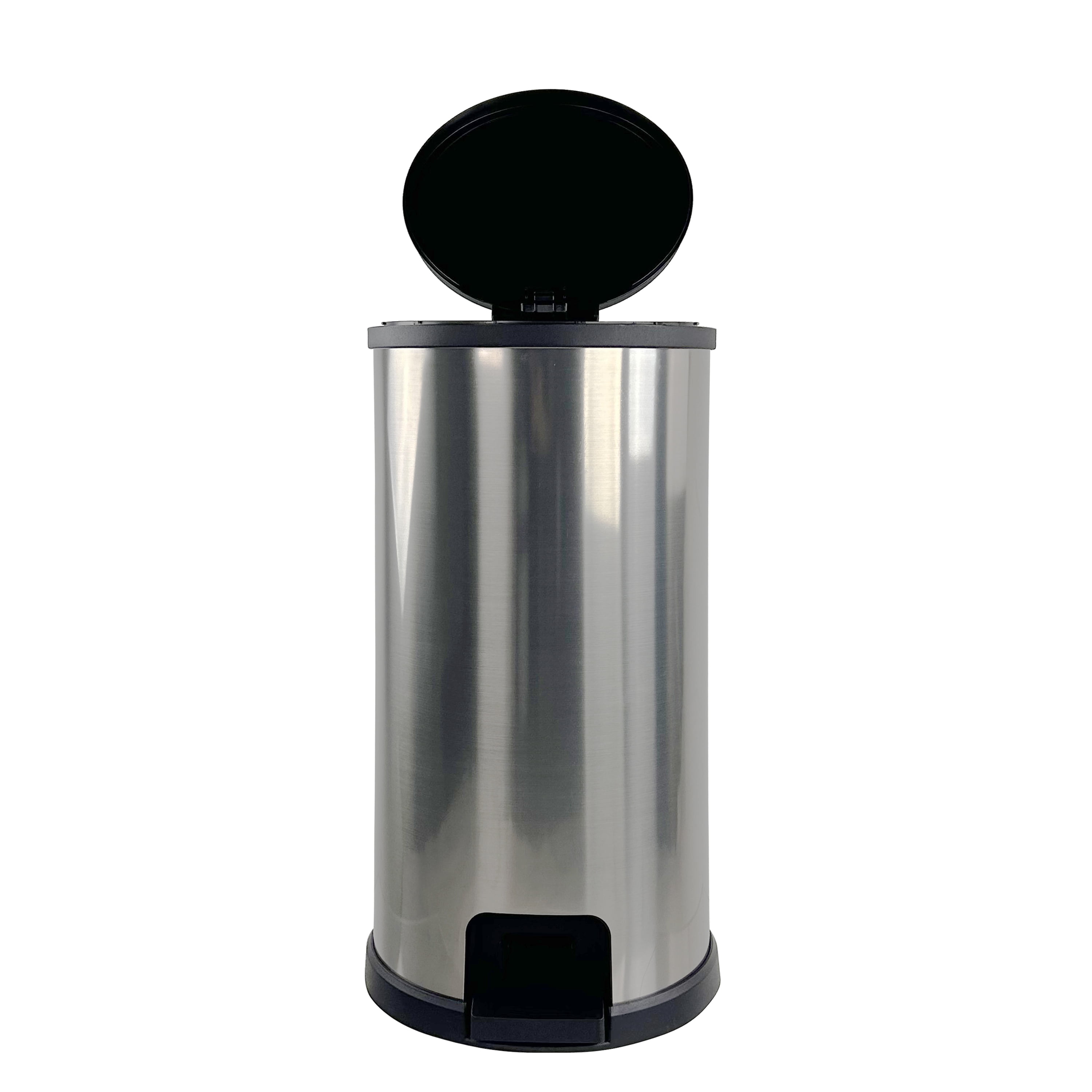 POLISHED STAINLESS STEEL SILVER WASTEBASKET TRASH CAN 10 TALL 8.5 WIDE -  NICE! - mundoestudiante