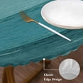 thumbnail image 4 of Rustic Stripes Round Fitted Table Cover Aqua Gradient Farmhouse Wood Grain Waterproof Table Cloth with Elastic Edge Wipeable Tablecloth for Picnic Camping Party Fits 36"-44" Diameter, 4 of 8
