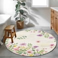 thumbnail image 4 of Round Area Rug 3 Ft, Pink Purple Flower Washable Non-Slip Circle Carpet for Living Room/Bedroom, Spring Vintage Country Floral Leaf Plant Low-Profile Small Floor Mats Collection Rugs for Indoor, 4 of 7