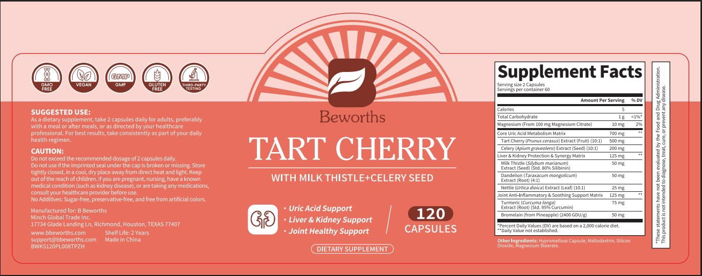 Tart Cherry & Celery Seed Extract Supplement - Advanced Cleanse & Liver Health, Joint Comfort & Mobility Support - 120 Capsules