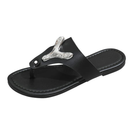 

Krdevn Women s Summer Fashion Leather Clip Toe Solid Color Sandal Slippers Casual Comfortable Outdoor Beach Slippers Black 8