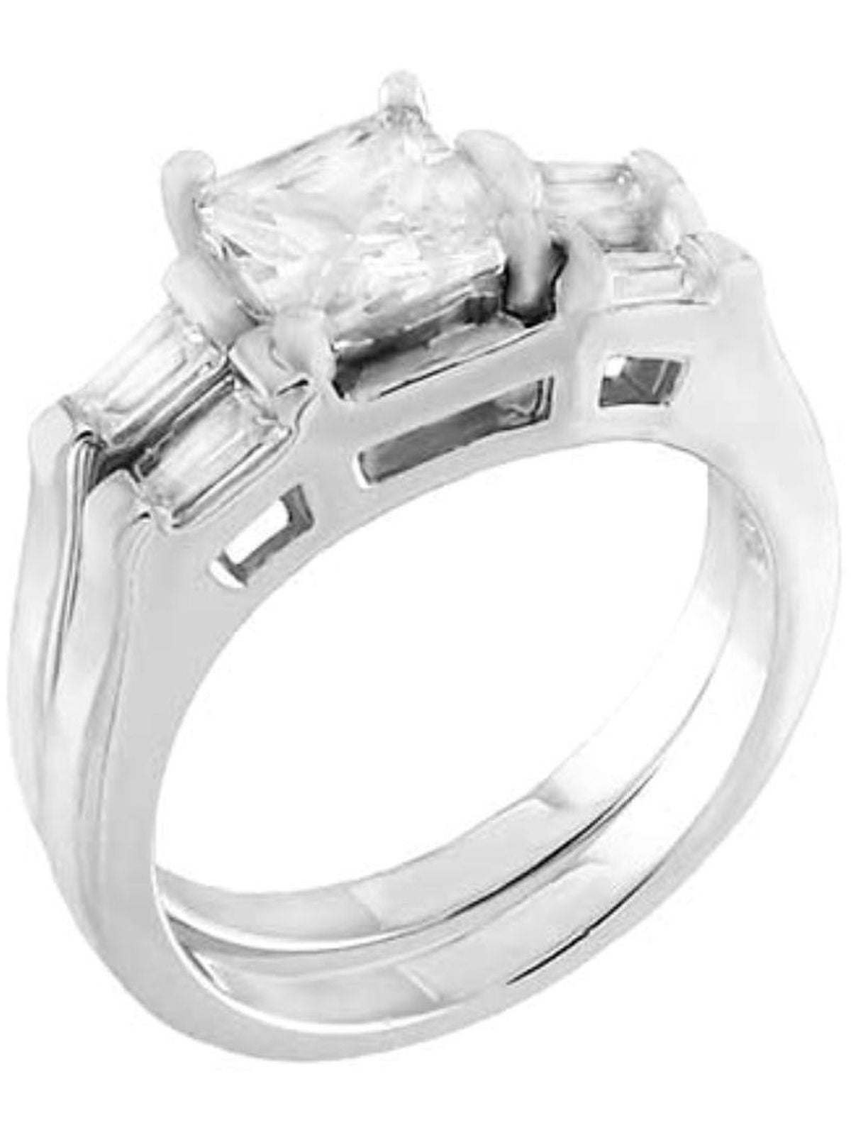 1.25 ct Princess Bridal Wedding ring designer 2 Piece Set 925 Silver 