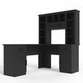 thumbnail image 3 of L-Shaped Computer Desk with 2 Cabinets and 2 Drawers, 11 Open Shelves and 1 Right Flip Shelf with Storage, with Power Outlet, for Study, Living Room and Office, 3 of 5
