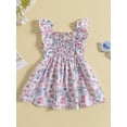 thumbnail image 2 of Wassery Infant Baby Kids Girls Dress 9M 12M 18M 24M 2T 3T 4T Toddler Girl Summer A-line Dress Fly Sleeve Square Neck Flower/Leaves Print Dress, 2 of 8