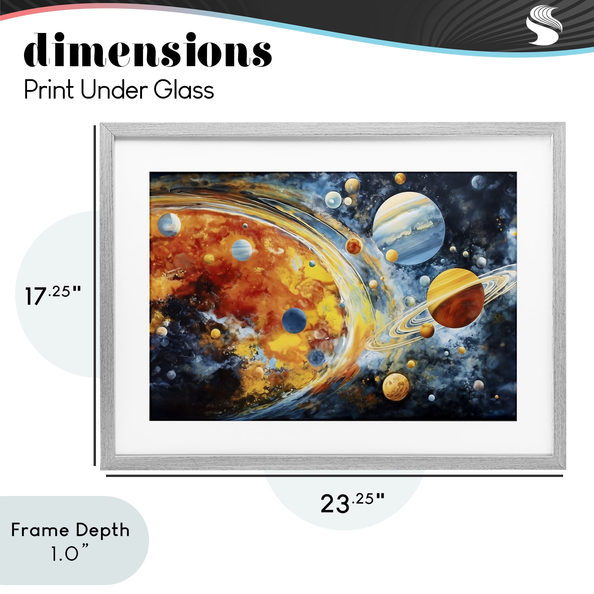Stupell Industries Space Whirl Planets Gray Framed Print Under Glass, design by Ray Powers