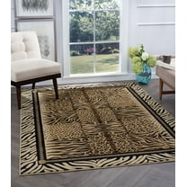 Festival Contemporary 5' x 7' Beige and Black Polypropylene Indoor Area Rug