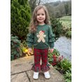 thumbnail image 6 of RUINIXCW Toddler Girls Christmas Outfits Gingerbread Embroidery Ruffle Long Sleeve Sweatshirt and Bow Plaid Flare Pants Set, 6 of 8