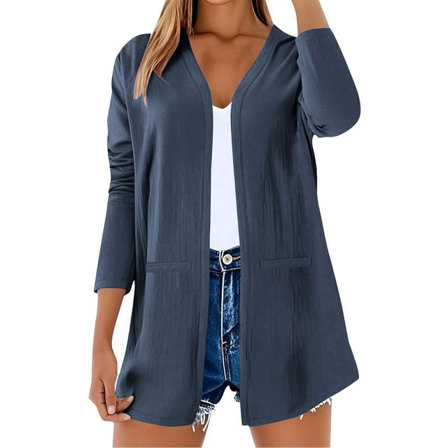 Timegard Lightweight Cardigan for Women Open Front Long Sleeve Loose Jackets Solid Color Fall Fashion