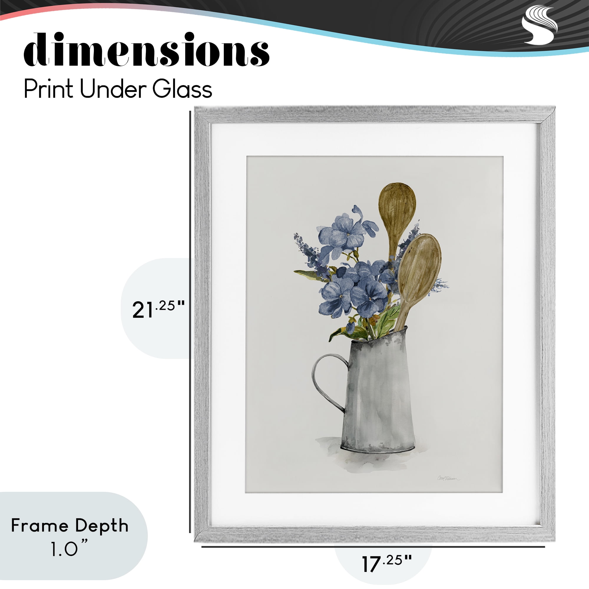 Stupell Industries Kitchen Spoons & Blue Blooms Gray Framed Print Under Glass, design by Carol Robinson