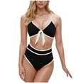 thumbnail image 2 of BSDJILFG High Waisted Swimsuits for Women,2-Piece Black Bikini Top Tie Front Spaghetti Straps Bras and Soft Stretch Underwear for Women Summer Swimwear, 2 of 4