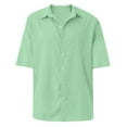 thumbnail image 3 of Huresd Men's Wrinkle Free Untucked Cuban Shirt Business Casual Button Down Tops Short Sleeve Solid Color Shirt Mint Green 3XL, 3 of 4
