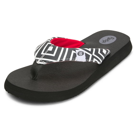 Floopi Classic Summer Flip Flop Thong Sandals for Women Comfort Strap and Yoga Mat Padding Insoles for Support Printed Soft Jersey Lining Non Slip Soles