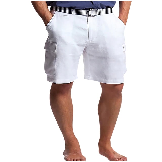 pstuiky Abreviatura para hombres, Pantalones cortos casuales de lino para hombre, con múltiples bolsillos, rectos, de color liso, cómodos y transpirables. Pantalones cortos de baloncesto
