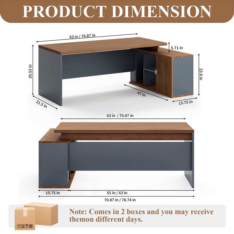 78.7" L Shaped Executive Desk Reversible Return with File Cabinet Drawers, Extra Large Modern Executive Desk Privacy Panel Workstation for Boss Managers Office Home,Walnut