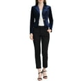 thumbnail image 2 of INSPIRE CHIC Women's Velvet Blazer Lapel Collar Long Sleeve Button Wear-to-Work Suit Jacket M Royal Blue, 2 of 7