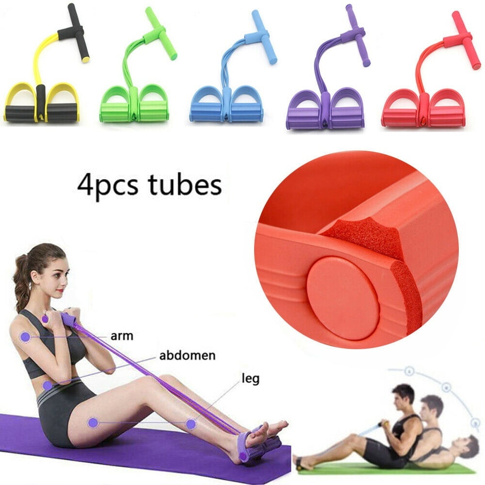 Home Yoga Elastic Resistance Band Foot Pedal Exerciser Sit-up Pull Rope Puller 