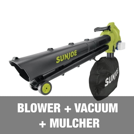 Sun Joe - 48-Volt iON+ 155 MPH 388 CFM Cordless Handheld Blower and Vacuum and Mulcher (2 x 4.0Ah Batteries and 1 x Charger) - Green