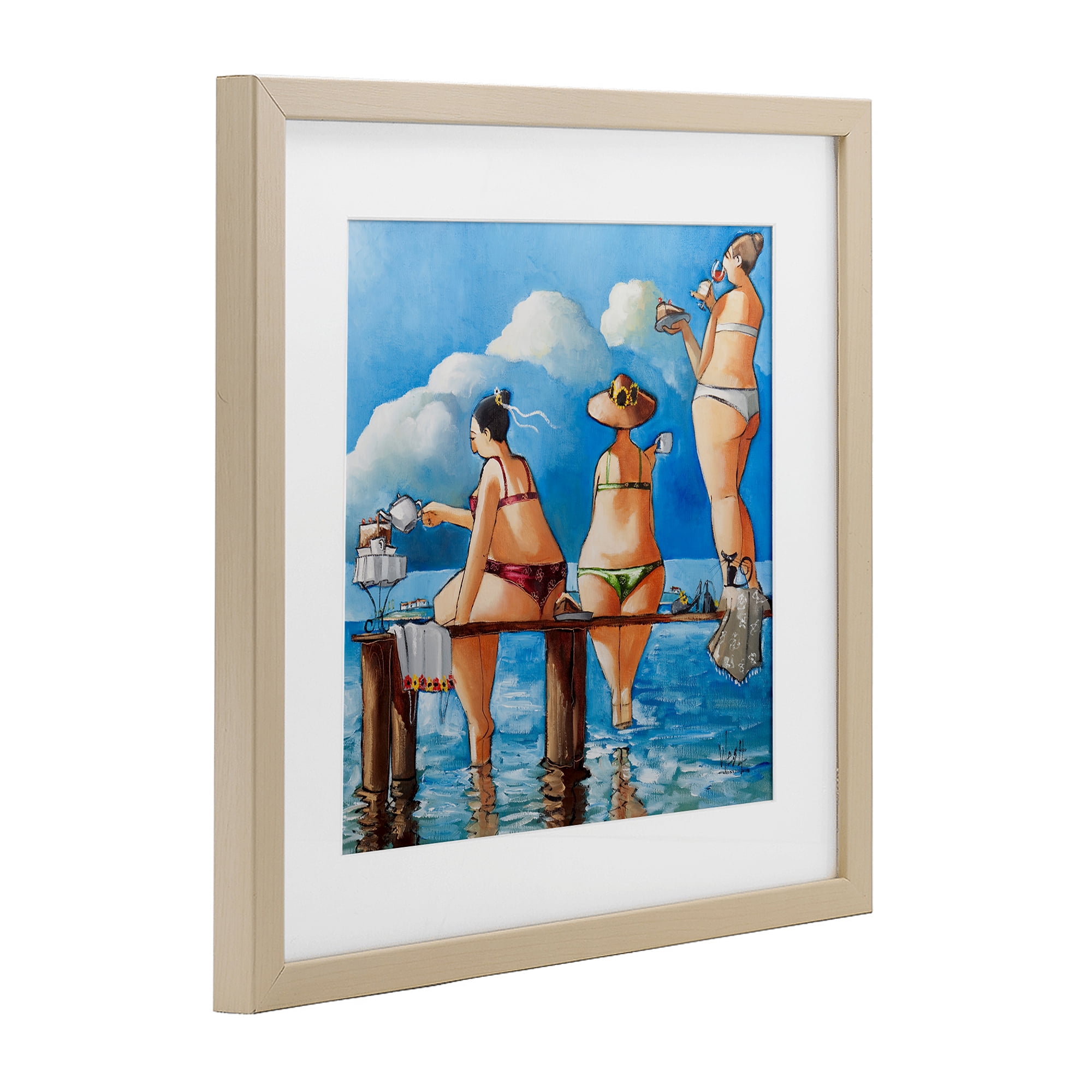Tea Break On The Jetty Birch Framed Print Under Glass, design by Ronald West