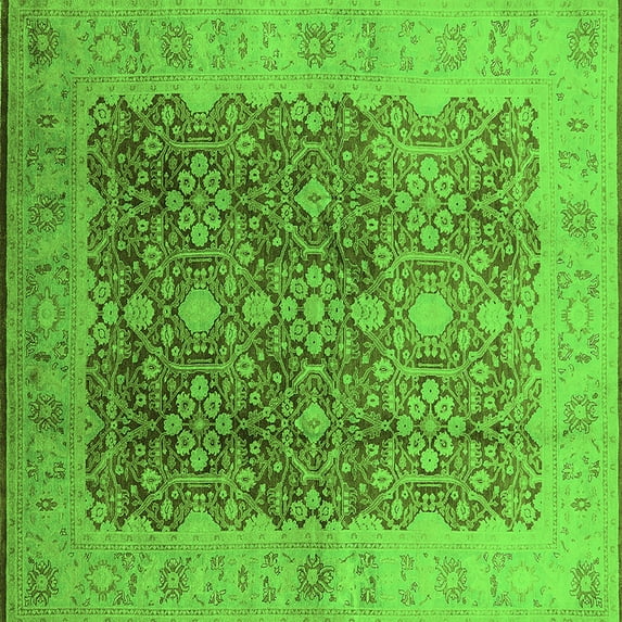 Ahgly Company Indoor Square Oriental Green Traditional Area Rugs, 3' Square