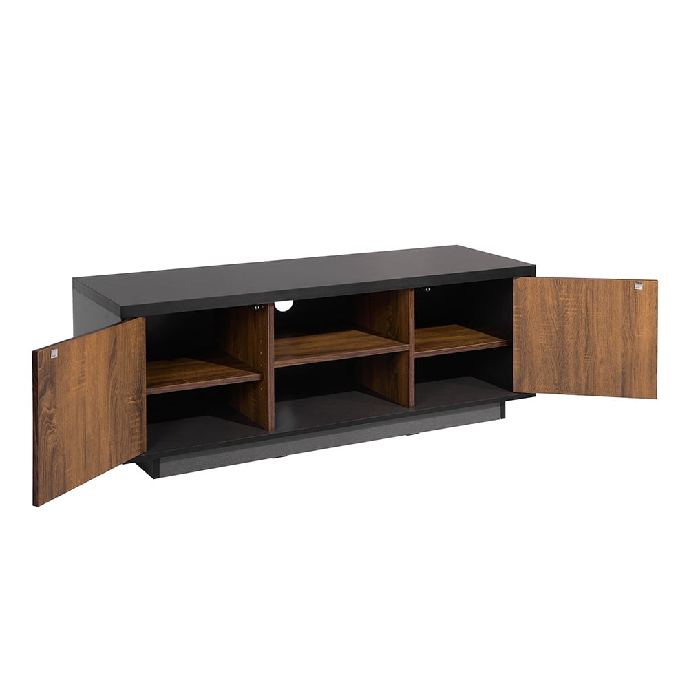 62" Media Console Wood TV Stand, Mid-Century Modern Console TV Console with 2 Door, Walnut