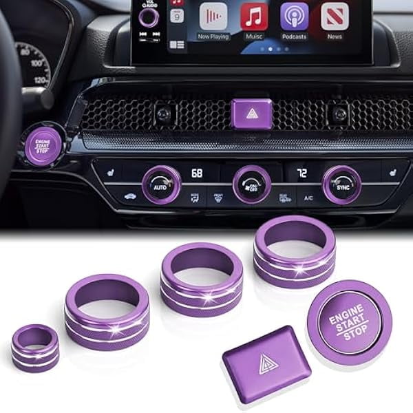 wonima02 for Honda Civic Accessories 2022-2026, CRV/HRV/Acura Integra 2023-2026, Accord 2023-2025 & ADX 2025, 7PCS Aluminum Alloy Knob Cover Set (Purple) Fits 9-inch Screen with 1 Radio Knob