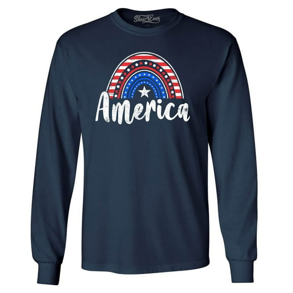 Shop4Ever Men's America Patriotic Rainbow 4th of July Long Sleeve Shirt XXX-Large Navy