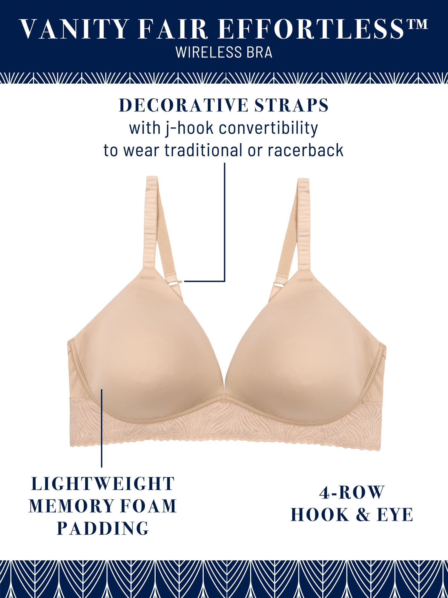 Vanity Fair Lingerie Women's Effortless Wireless Bra, Buttery Soft and Lightweight, Style 77164