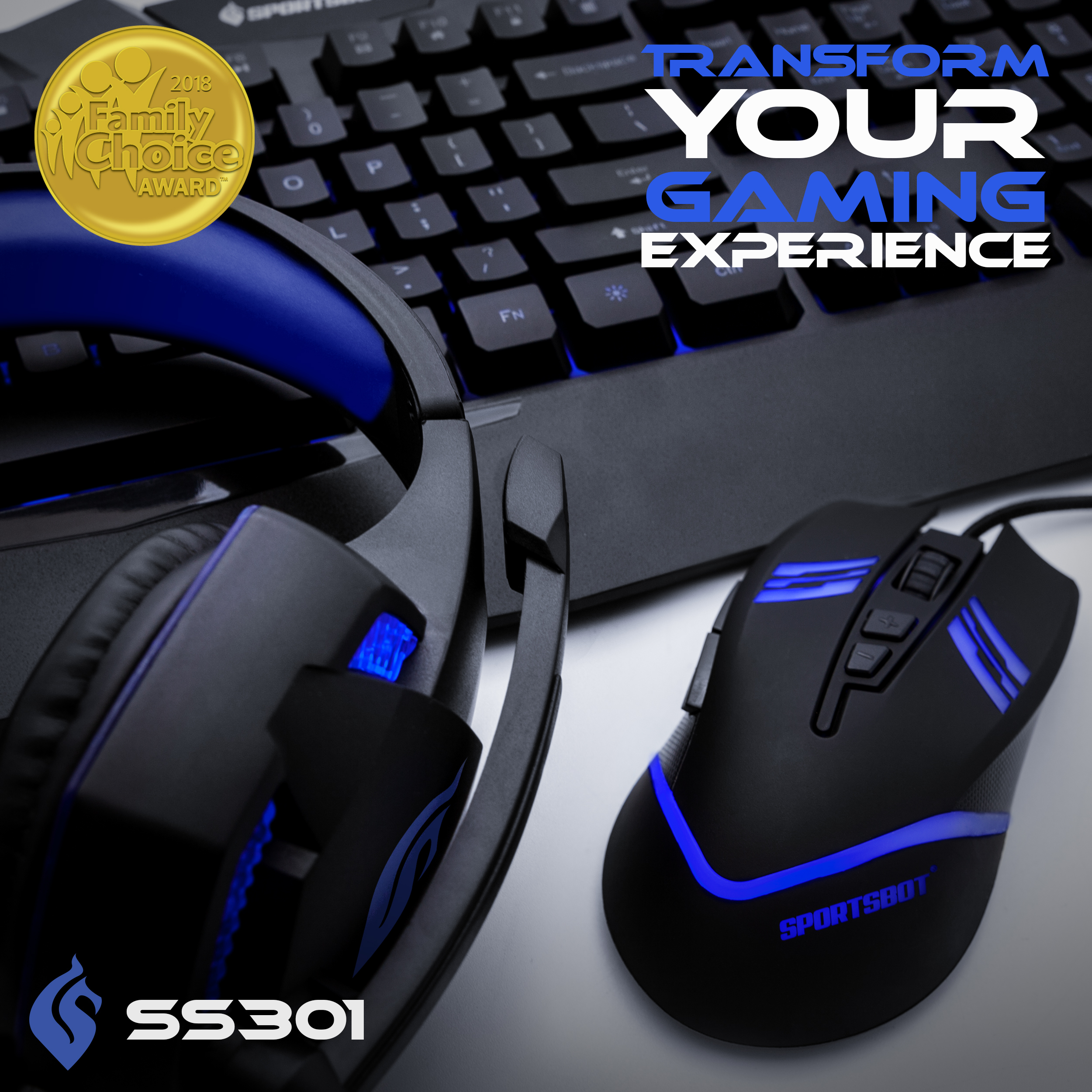 Sportsbot SS301 Blue LED Gaming Over-Ear Headset, Keyboard & Mouse Combo Set - image 2 of 10
