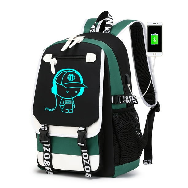 1 Mochila Que Brilla En La Oscuridad, Bolsa De Grafiti Impresa, Mochila Escolar De Gran Capacidad Con Puerto De Carga USB, Mochila De Estudiante Para Hombres Y Mujeres