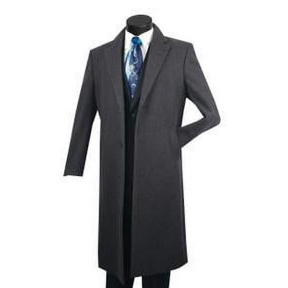 Vinci Men's Wool Topcoat Charcoal Full Length Long Coat CL48