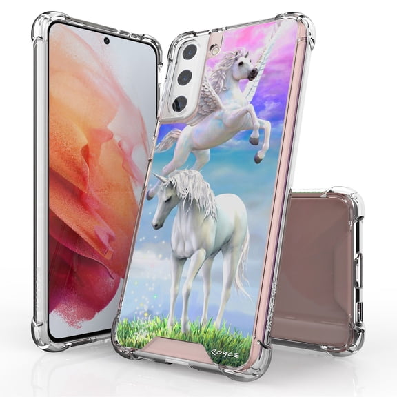 ANJ  Hybrid Slim Hard Back Cover Case Flexible Bumper for Samsung Galaxy S21 Plus - Pegasus and Unicorn