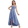 thumbnail image 4 of Mceream Semi formal Long Dresses for Teen Girls Spaghetti Strap Ruched High Low Satin Dress Ruffle Prom Maxi Dress Square Neck A Line formal Dress for Wedding Party 5-14 Years, 4 of 6