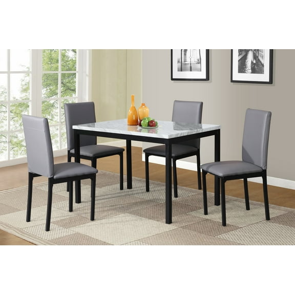 Roundhill Furniture 5-Piece Citico Metal Dinette Set with Laminated Faux Marble Top