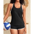 thumbnail image 2 of Traje de baño Tankini Yonique de 3 piezas para mujer con pantalones cortos M, color negro, 2 of 6