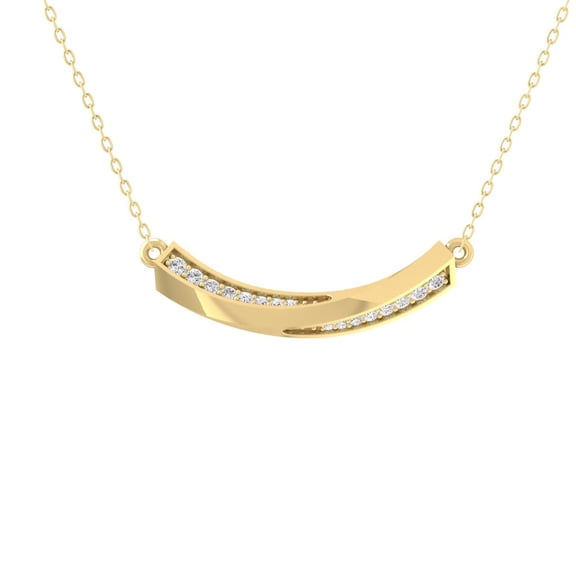 Araiya Fine Jewelry 10K Yellow Gold Lab-Grown Diamond Bar Pendant for Women with Gold Plated Silver Cable Chain Necklace (1/10 cttw, VS1 Clarity, D-F Color) 18inch