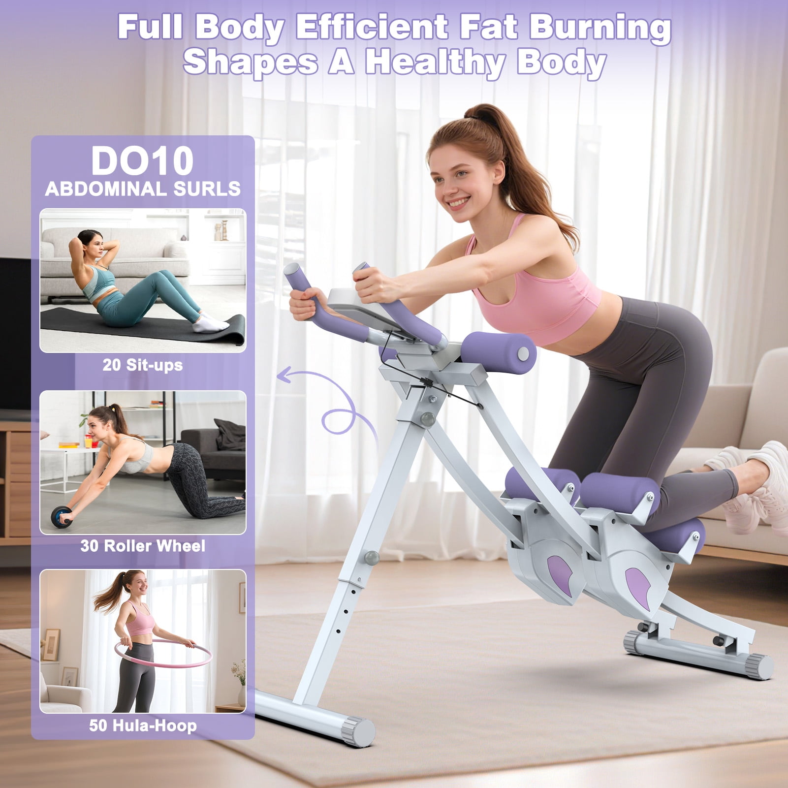 GIKPAL Fitness Ab Machine, 4 Adjustable Resistance Levels Ab Workout Equipment for Home Gym, Height Adjustable Ab Trainer, Foldable Fitness Equipment.440lbs Weight Capacity