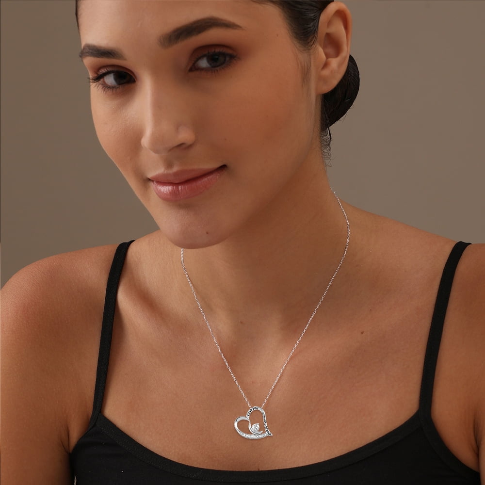 LeCalla 925 Sterling Silver Inspiration Engraved Necklace I-Love-You To-The-Moon-And-Back Heart Pendant with Chain Jewelry Gifts for Women and Teen 18+2" Inch