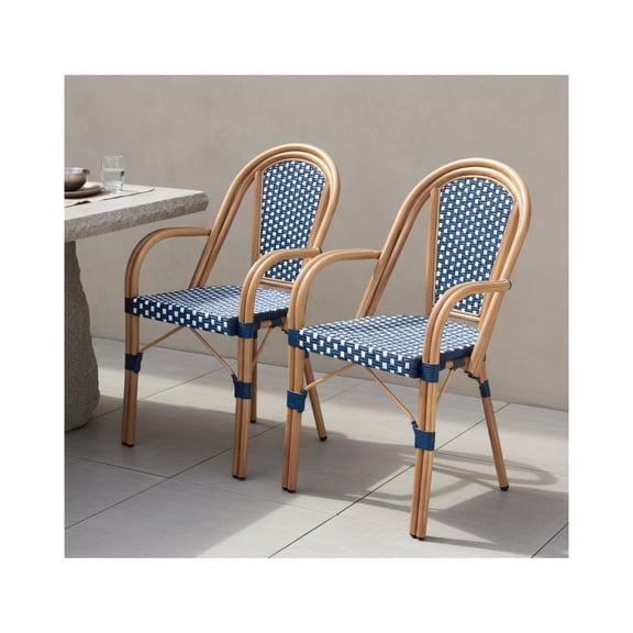 Resenkos Outdoor Dining Room Chairs, Patio Kitchen Chairs,Hand-Woven PE Wicker Outdoor French Bistro Chairs Set of 2-Blue
