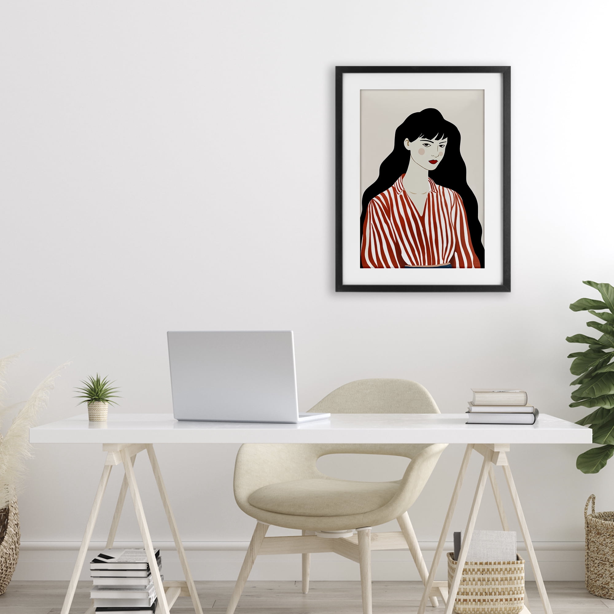 Stupell Industries Woman in Striped Blouse Black Framed Print Under Glass, design by Omar Escalante