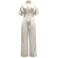 thumbnail image 5 of AJGRHE Women's Wide Leg Jumpsuits Summer Half Turtleneck Short Sleeve Wide Leg Jumpsuit Casual Solid Loose Long Pants Fashionable Piece White M, 5 of 5
