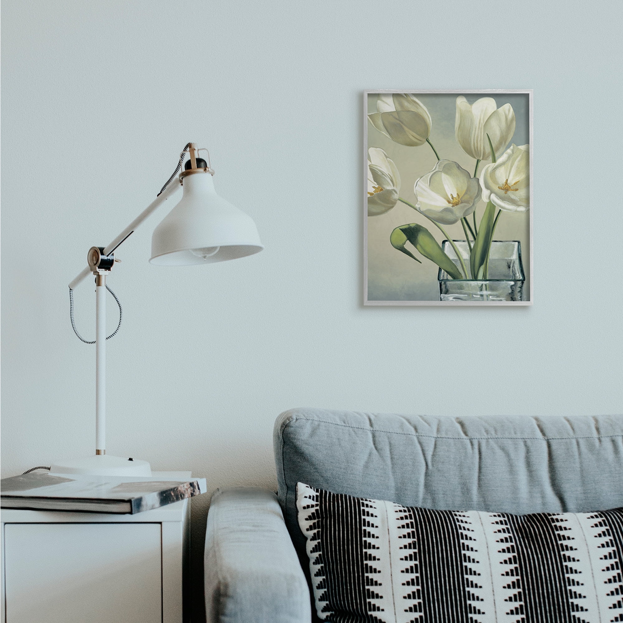 Stupell Industries Soft Tulip Blossoms Glass Jar White Petals Gray Framed by Eva Barberini